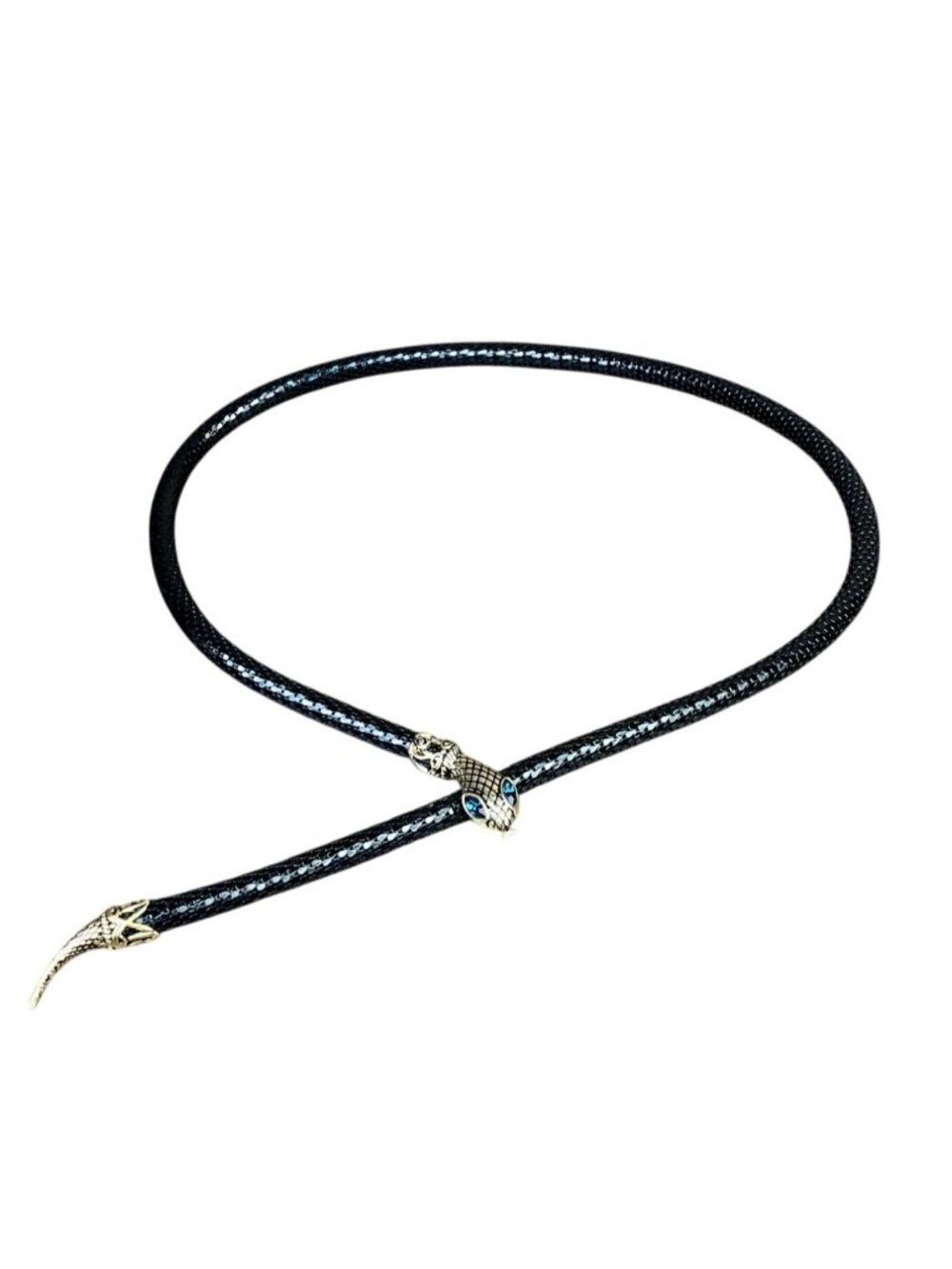 Vintage 60's Black Gold Snakehead Metal Tip Braided Belt Tie Adjustable Length